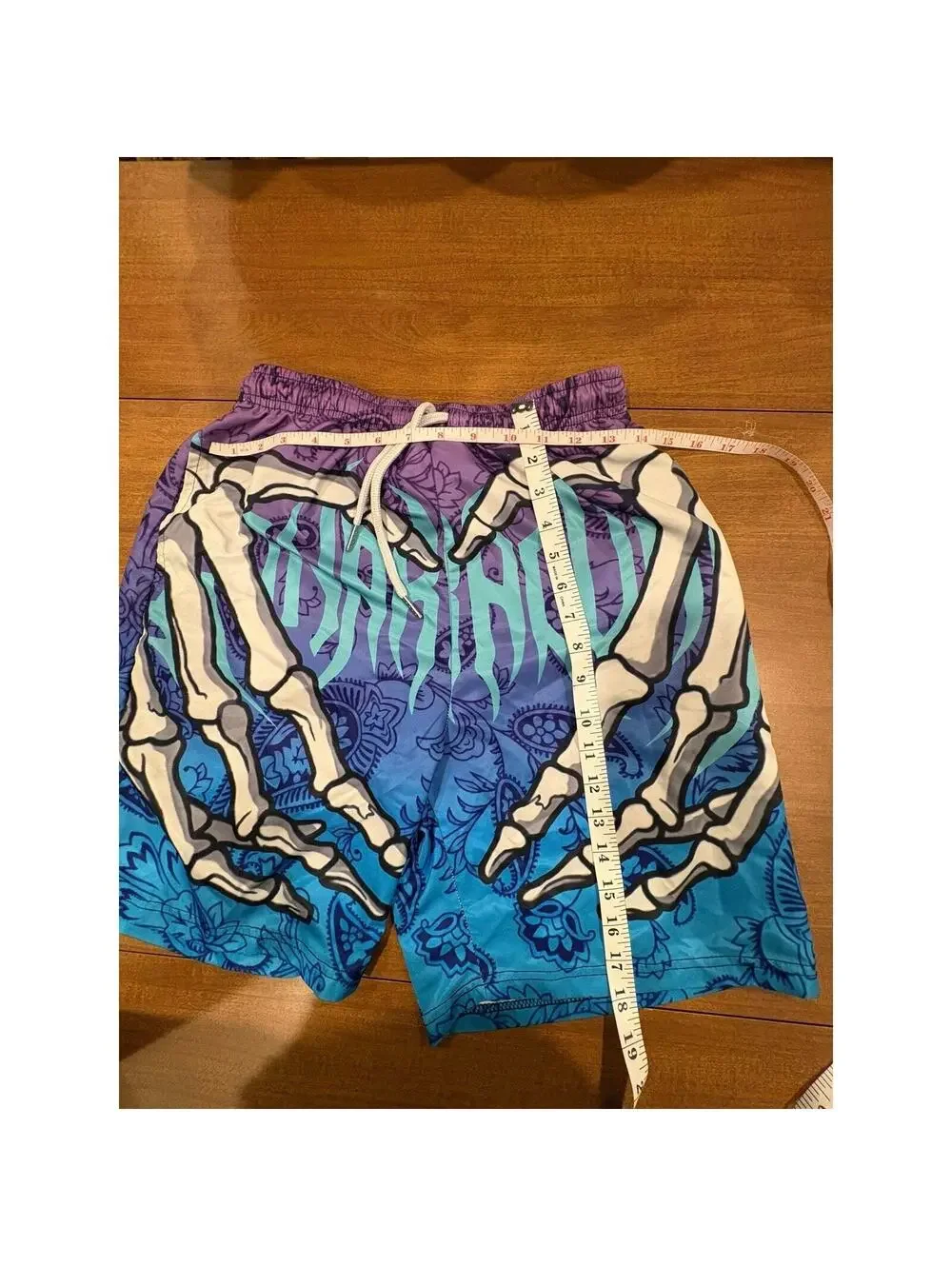Romwe Men's Gradient Skeleton Hand and Paisley Print Athletic Shorts-342